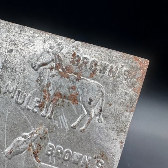 1920s Browns Mule Chewing Tobacco Tin Stamp Press Plate Advertising Rustic Decor - Picture 5 of 8